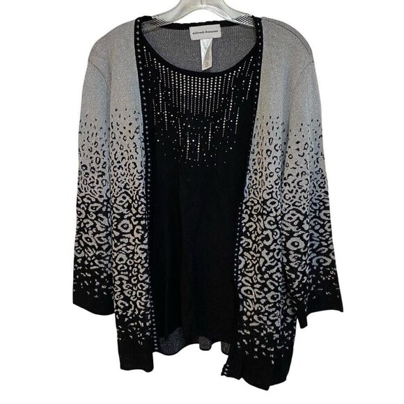 Alfred Dunner NWT Size Large Double Layer Sweater Silver Black Sparkle Metallic - Picture 1 of 5